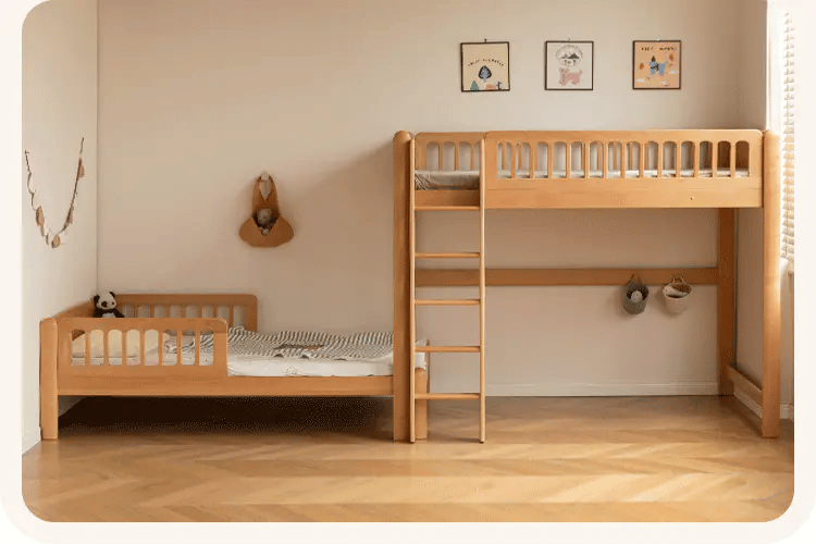 Beech solid wood children's bunk bed.