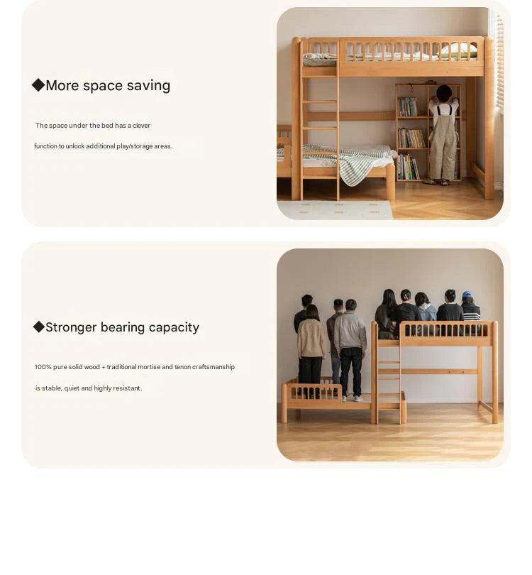 Beech solid wood children's bunk bed.