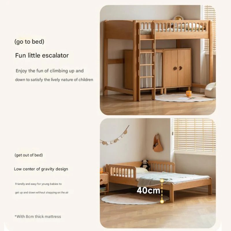 Beech solid wood children's bunk bed.