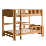 Beech solid wood children's bunk bed with a natural finish, featuring a sturdy ladder and slatted design