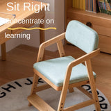 Oak Solid Wood Adjustable Height Kids Soft Chair.