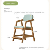 Oak Solid Wood Adjustable Height Kids Soft Chair.