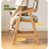 Oak Solid Wood Adjustable Height Kids Soft Chair.