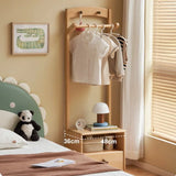 Beech Solid Wood Kids Nightstand With Clothes Rack