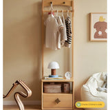 Beech Solid Wood Kids Nightstand With Clothes Rack
