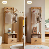 Beech Solid Wood Kids Nightstand With Clothes Rack