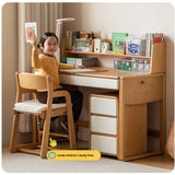 Beech Solid Wood Bookshelf Integrated Children's Desk.