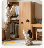 Oak, Solid Rubberwood Kids Sliding Door Wardrobe