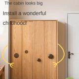 Oak, Solid Rubberwood Kids Sliding Door Wardrobe
