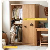 Oak, Solid Rubberwood Kids Sliding Door Wardrobe