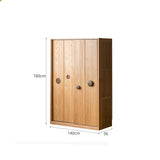 Oak, Solid Rubberwood Kids Sliding Door Wardrobe