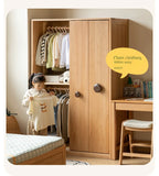 Oak, Solid Rubberwood Kids Sliding Door Wardrobe