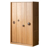 Oak, Solid Rubberwood Kids Sliding Door Wardrobe