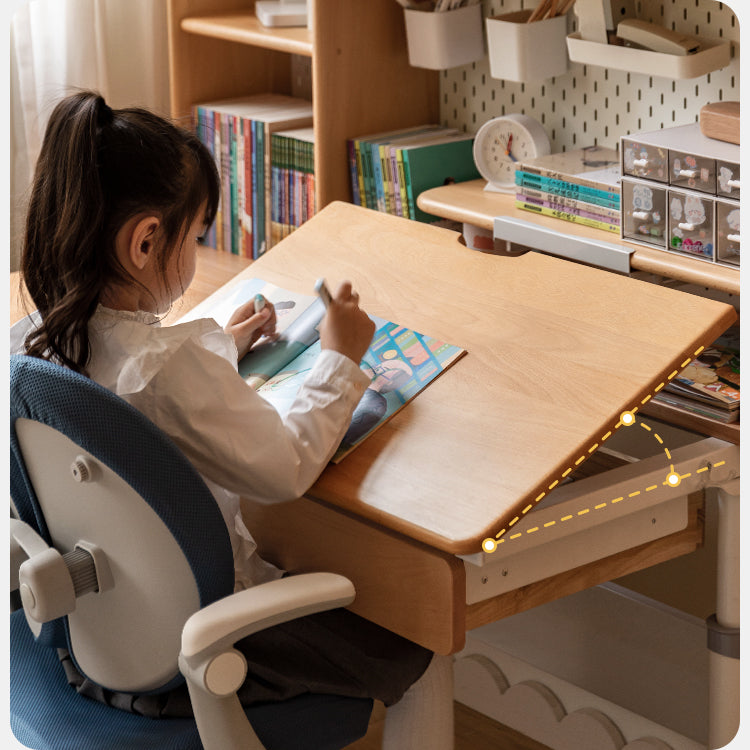 Beech Solid Wood Children's Raised and Lowered Study Table – WEHOMZ