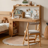 Beech Solid Wood Children's Study Table Bookshelf Integrated