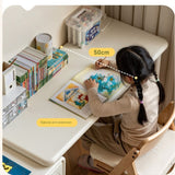 Poplar Solid Wood Cream Style Retractable Children's Double Desk