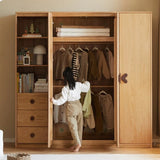 Oak Solid Wood Kids Wardrobe And Bookcase Combination