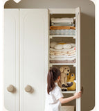 Pine Solid Wood White Cream Kids Wardrobe