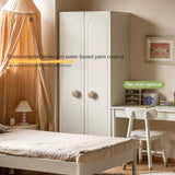 Pine Solid Wood White Cream Kids Wardrobe