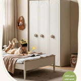 Pine Solid Wood White Cream Kids Wardrobe