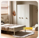 Pine Solid Wood White Cream Kids Wardrobe
