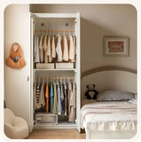 Pine Solid Wood White Cream Kids Wardrobe