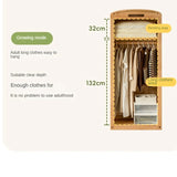 Oak Solid Wood, Solid Rubberwood Kids Simple Wardrobe