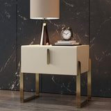 Modern Nightstand Off White Leather Upholstery 1-Drawer Bedside Table