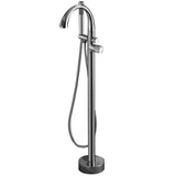 LED Freestanding Tub Faucet with Handheld Shower High-Arc Filler Spout Solid Brass