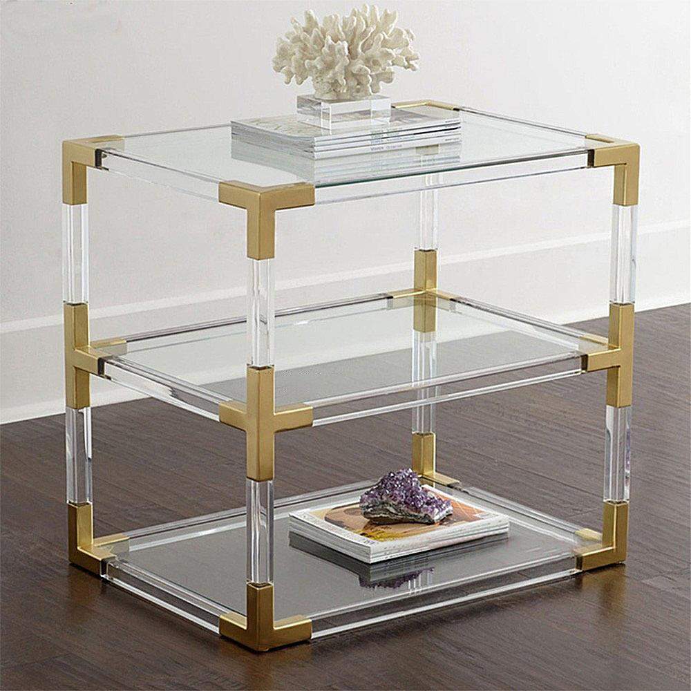 Clear Acrylic End Table Glass Top with Storage 3-Tier Side Table-Richsoul-End &amp; Side Tables,Furniture,Living Room Furniture
