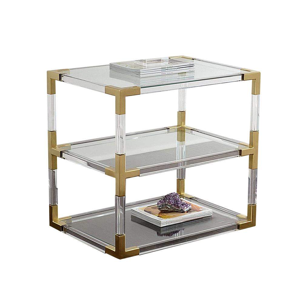 Clear Acrylic End Table Glass Top with Storage 3-Tier Side Table-Richsoul-End &amp; Side Tables,Furniture,Living Room Furniture