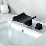 Grop Matte Black Waterfall Widespread Bathroom Sink Faucet Double Knobs