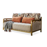 Sofá cama King convertible moderno, sofá cama tapizado en beige y metal dorado, almohada incluida