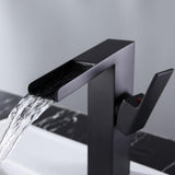 Quad Square Slanted Single Hole 1-Handle Waterfall Faucet Solid Brass for Bathroom Sink in Matte Black