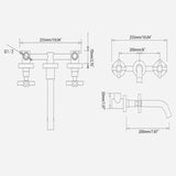 Melro - Grifo para lavabo de baño de latón con manijas cruzadas montadas en la pared moderno en negro mate