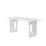 63" Modern Dining Table White Faux Marble Top for 6 Person Double Pedestal Base