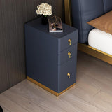 Off White 3-Drawer Nightstand Narrow Bedside Table with Faux Leather Upholstery