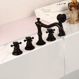 Chester Classic Triple Cross Handles Deck Mounted Roman Tub Faucet with Hand Shower