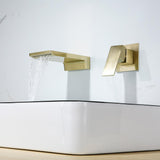 Waterfall Wall Mounted Brushed Gold Bathroom Sink Faucet Single Handle