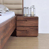 Nordic Minimalist Solid Wood Nightstand with 2 Drawers in Walnut