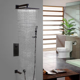 10 "ハンドシャワーと浴槽フィラーサーモスタット付きの壁マウントレインシャワーシステム
