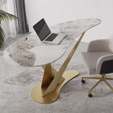 55.1" Creative Desk for Home Office Stone Top Stainless Steel Computer Desk-Desks,Furniture,Office Furniture