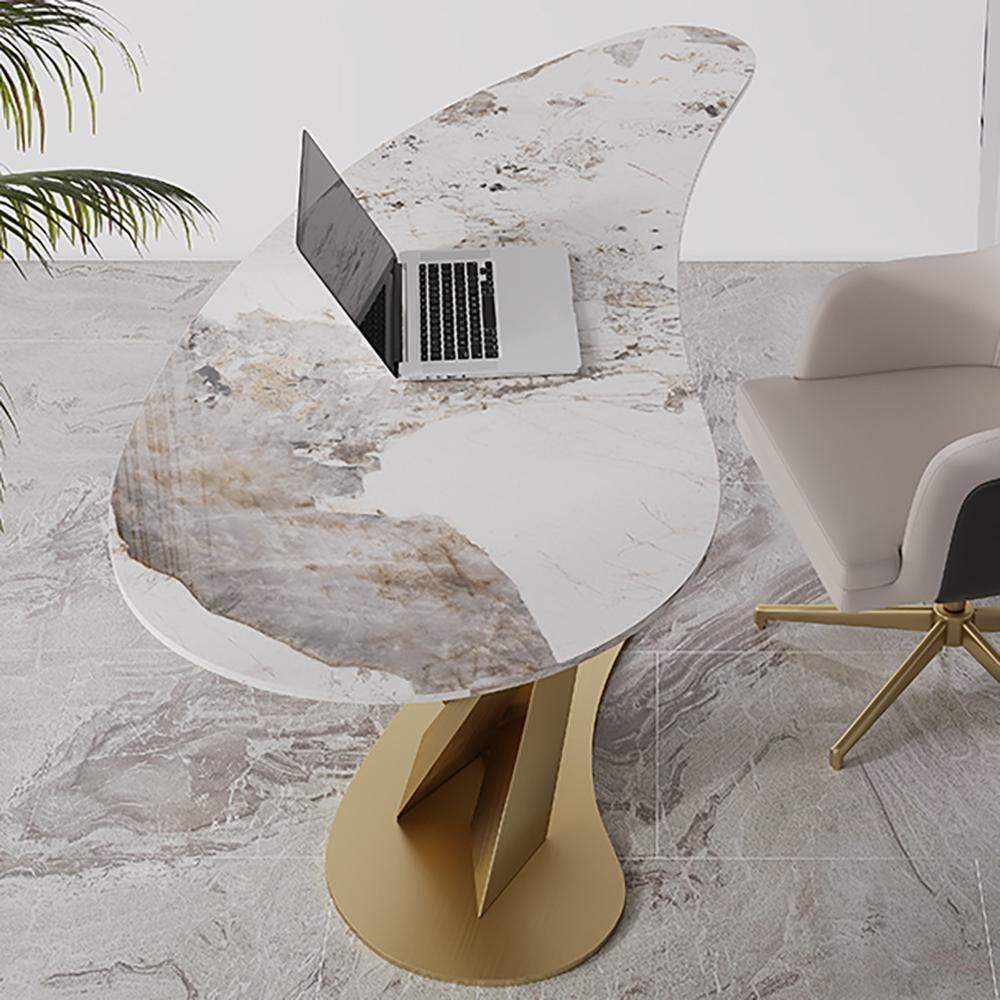 55.1" Creative Desk for Home Office Stone Top Stainless Steel Computer Desk-Desks,Furniture,Office Furniture