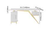 Escritorio para computadora ultramoderno de 55" en blanco y dorado con almacenamiento y cajón