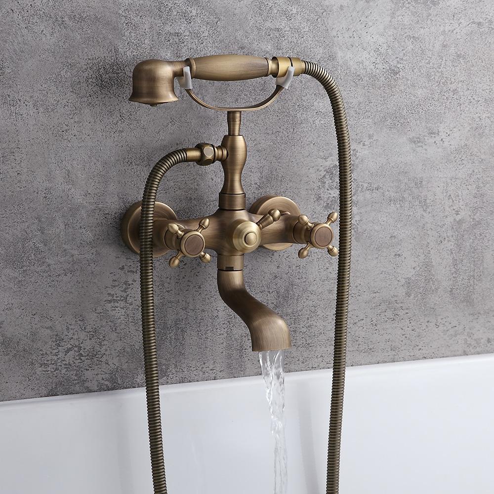 Chester Classic Style Antique Brass Wall Mount Clawfoot Tub Filler with Hand Shower