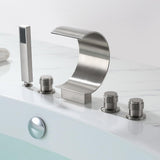 Mooni Modern Waterfall Roman Tub Filler Deck Mount with Handshower Solid Brass