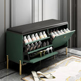 Contemporary Upholstered Shoe Rack PU Leather Bench in Green