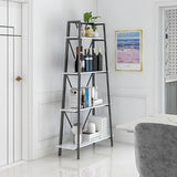 66.9'' Black Modern Metal Ladder Bookshelf Freestanding Bookcase for Living Room