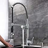 Commercial Pull Down Pre-rinse Spring Sprayer Brushed Nickel Kitchen Sink Faucet with Deck Plate Solid Brass