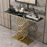 White Narrow Console Table Marble Top Entryway Table with Metal Base